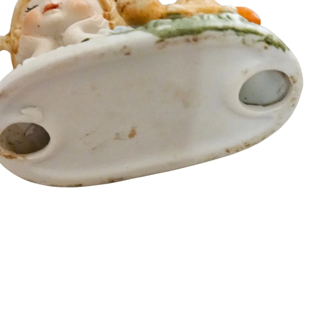 Lefton 60's Little Porcelain Girl Figurine With Bonnet And Turtle 2x3